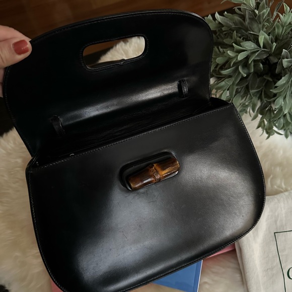 Authentic vintage GUCCI BAMBOO 1947 top handle bag black leather rare HTF - Picture 13 of 17